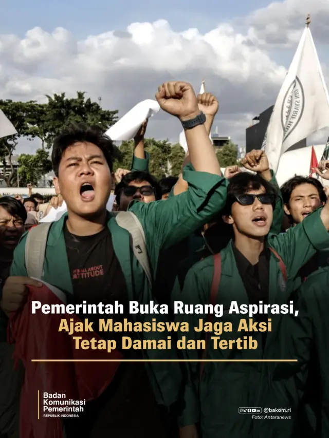 Pemerintah menghormati hak mahasiswa dan masyarakat untuk menyampaikan pendapat di muka umum. Menjelang aksi pada Rabu (28/10), seluruh peserta diimbau untuk menjaga ketertiban, keamanan, dan suasana damai.

Pemerintah juga tetap terbuka terhadap masukan masyarakat. Tetap jaga ruang penyampaian aspirasi ini agar berlangsung aman, damai, dan saling menghormati.

#BadanKomunikasiPemerintah