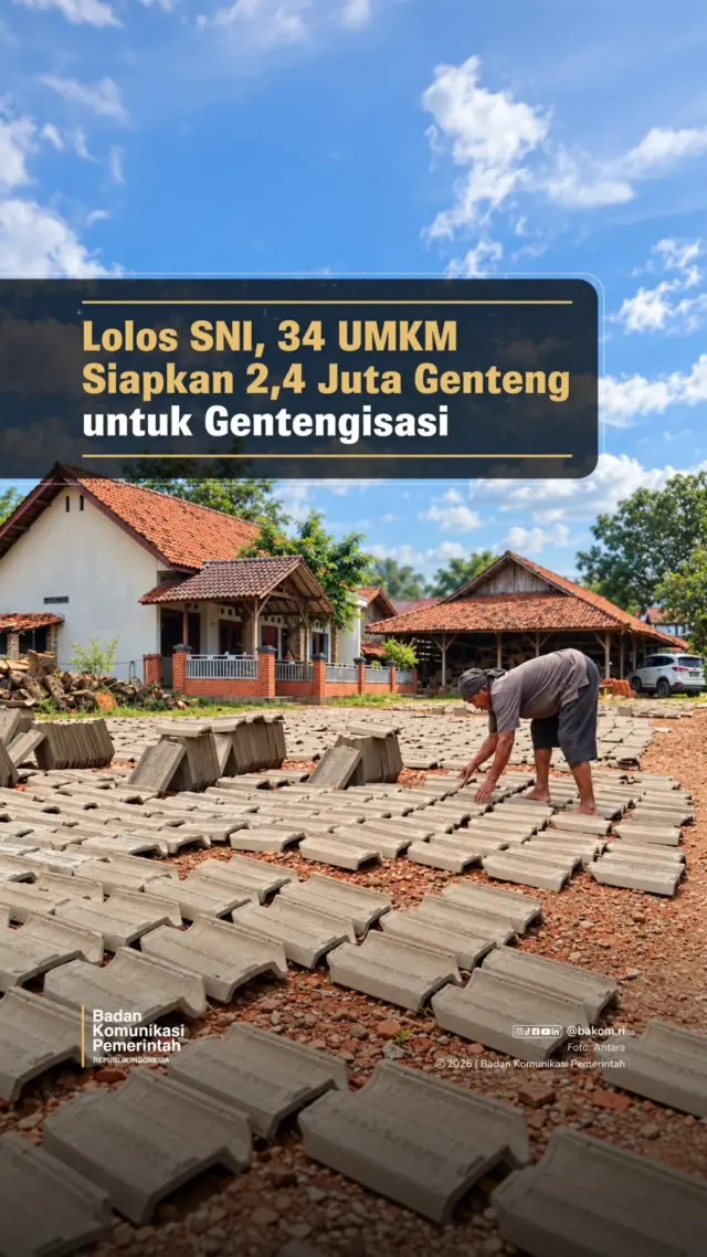 Sebanyak 34 UMKM produsen genteng di Majalengka, Jawa Barat, menyiapkan 2,4 juta genteng tanah liat berstandar SNI untuk mendukung program gentengisasi. Genteng tersebut direncanakan dikirim menggunakan 600 truk pada 8 November 2026 untuk didistribusikan ke berbagai titik di Jawa Barat.

Program gentengisasi bertujuan mendorong penggunaan genteng sebagai material atap rumah sekaligus memberdayakan UMKM lokal melalui perluasan pasar produk berkualitas. Upaya ini diharapkan turut menggerakkan roda perekonomian daerah.

#BadanKomunikasiPemerintah